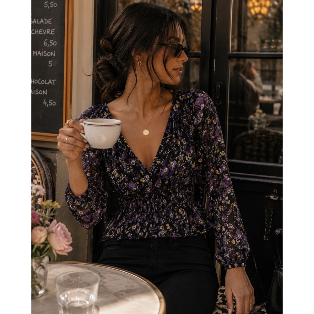 PAIGE Odalynn Floral Blouse Square Neck Smocked Waist XS